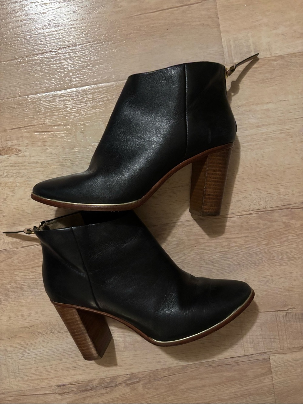 Ted Baker Black Leather Stacked Heel Ankle Booties